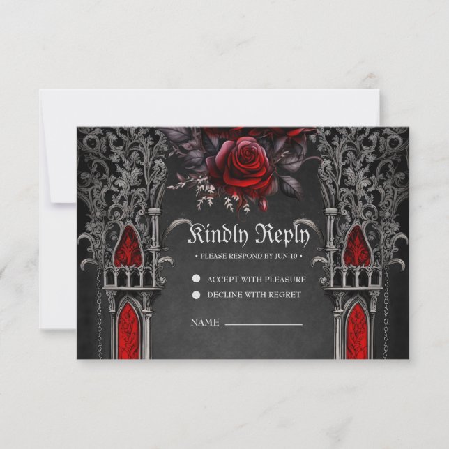 Cartão RSVP Design de casamento gótico e maravilhoso. (Frente)