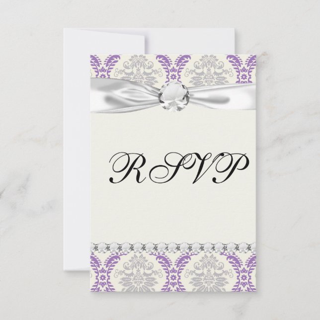 Cartão RSVP design de cinza roxa e damasco de creme (Frente)