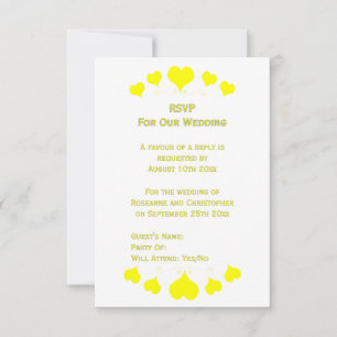 Cartão RSVP Design de Corações Amarelos Casamento