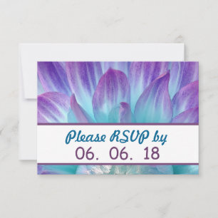Cartão RSVP Deslumbrante Dália de Casamento Azul e Roxo A04
