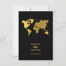 Cartão RSVP Destination Wedding World Passport Black Gold
