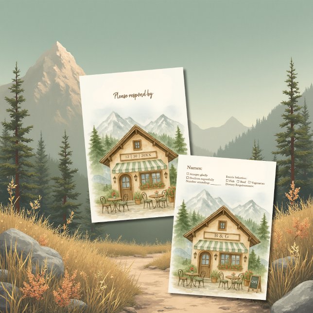 Cartão RSVP Destino do casamento do Monograma da Montanha Russ (Criador carregado)