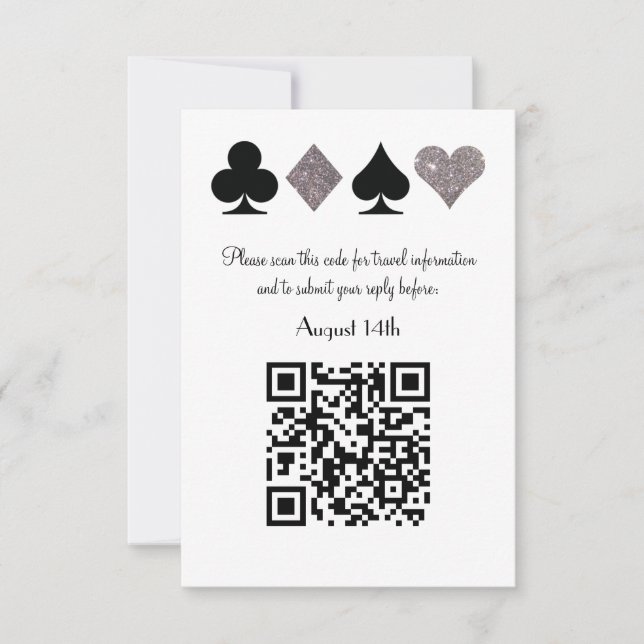 Cartão RSVP Destino Prata Las Vegas Casamento Código QR Respos (Frente)