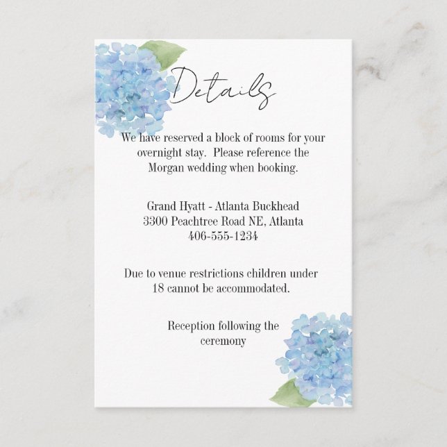 Cartão RSVP Details Card Wedding Hydrangea (Frente)