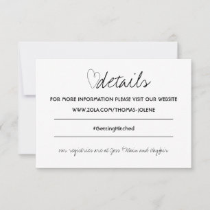 Cartão RSVP Detalhe de Casamento do Coração Branco e Preto M