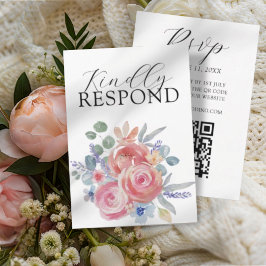 Cartão RSVP Detalhe Floral de Rosa em Aquarela Boho para Casam
