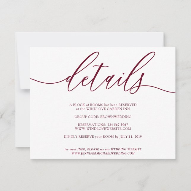 Cartão RSVP Detalhes Assinatura Simples Borgonha (Frente)
