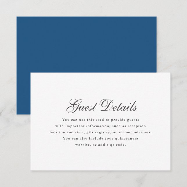 Cartão RSVP Detalhes da Quinceanera, Caligrafia Branca Simples (Frente/Verso)