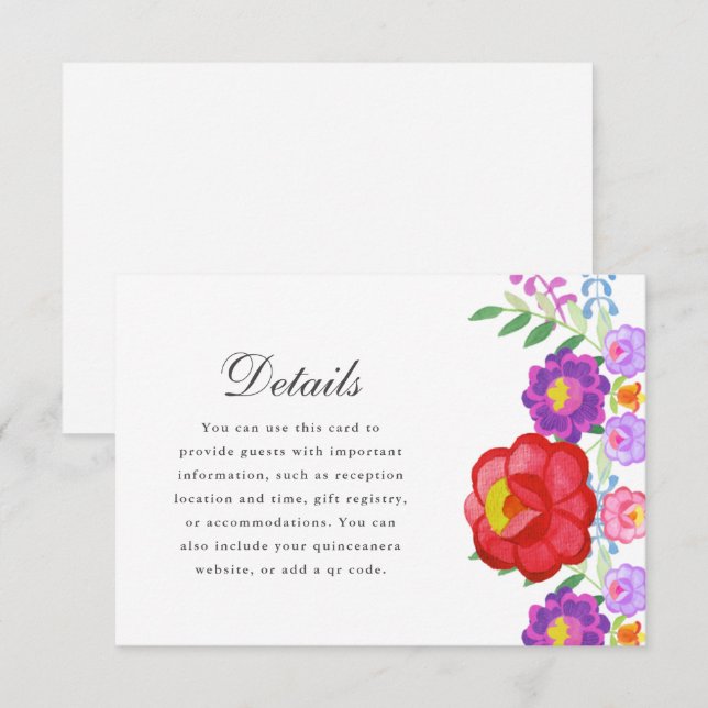 Cartão RSVP Detalhes da Quinceanera Floral bonito Red Fiesta (Frente/Verso)