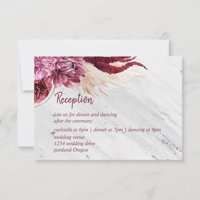 Cartão RSVP Detalhes da Recepção de casamento Marble e Autumn  (Frente)