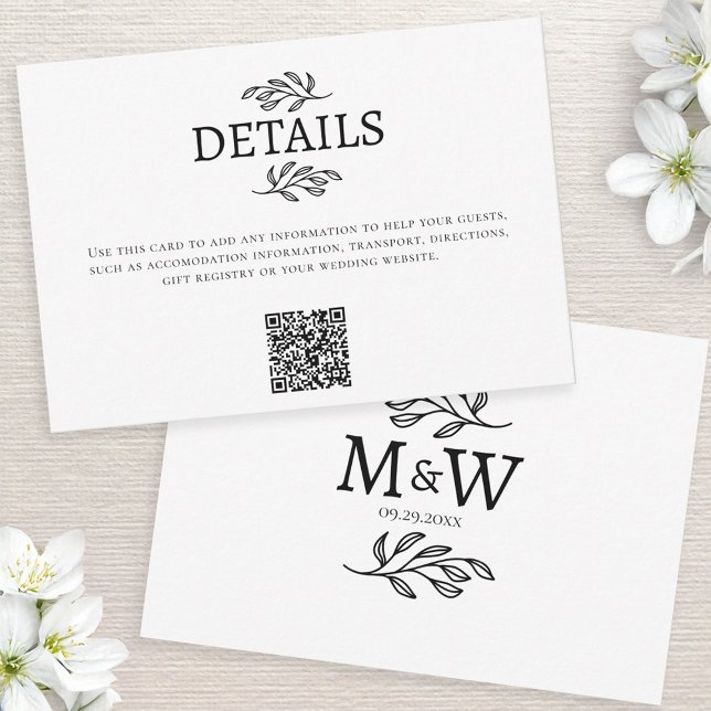 Cartão RSVP Detalhes das Iniciais do Monograma do Casal Casado (Wedding information details website QR code enclosure card couple monogram initials botanical art)