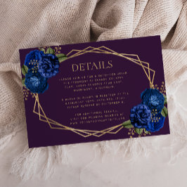 Cartão RSVP Detalhes de Casamento de Geo Dourado Real Azul Rox