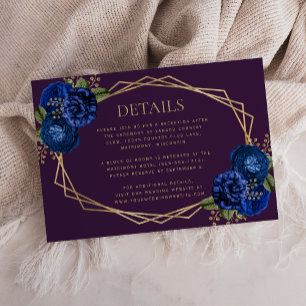 Cartão RSVP Detalhes de Casamento de Geo Dourado Real Azul Rox