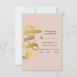 Cartão RSVP Detalhes de casamento dourado bege moderno brilhan