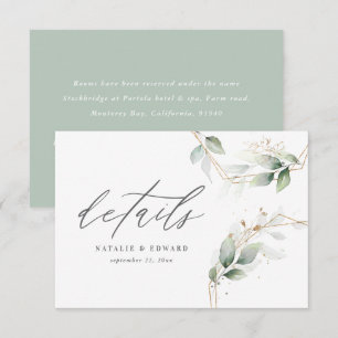 Cartão RSVP detalhes de casamento geométricos do ouro foliage