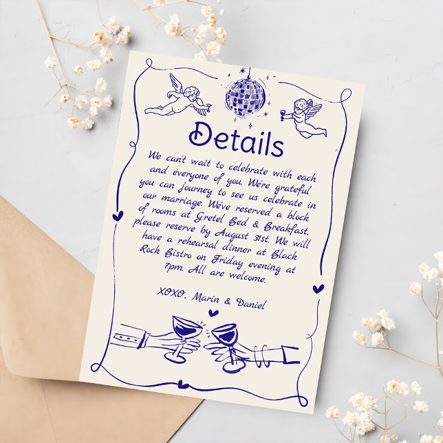 Cartão RSVP Detalhes de Casamento Manuscrito Whimsical (Criador carregado)