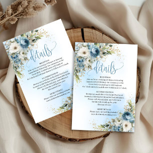 Cartão RSVP Detalhes de Casamento Romântico em Azul Empoeirado