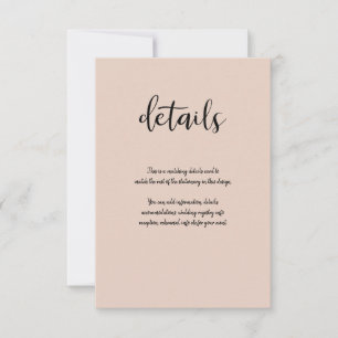 Cartão RSVP Detalhes de Casamento Rosa Bege Moderno Dourado Br