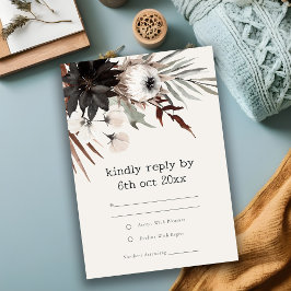 Cartão RSVP Detalhes do Casamento Botânico Preto-Ferrugem Boho