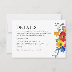 Cartão RSVP Detalhes do Casamento Colorido Floral Fiesta no Mé