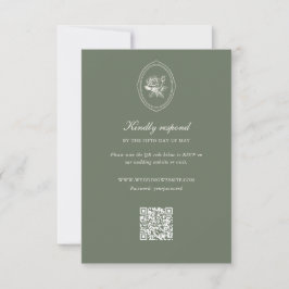 Cartão RSVP Detalhes do Casamento com Rosa Verde Salvia