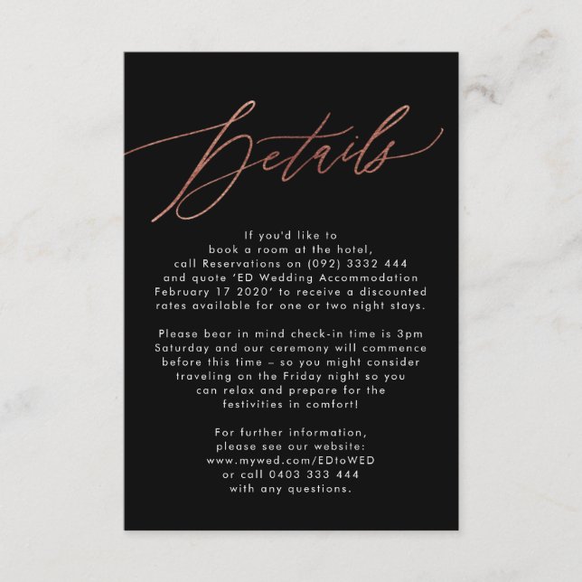 Cartão RSVP Detalhes do Casamento da Caligrafia Dourada Modern (Frente)