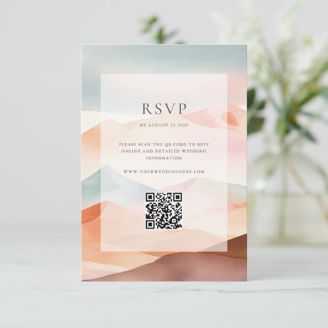 Cartão RSVP Detalhes do Casamento do Deserto Pastel Boho (Em pé/Frente)