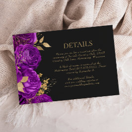 Cartão RSVP Detalhes do Casamento Dourado Floral Dark Roxo