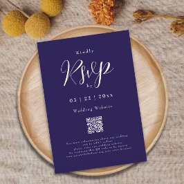 Cartão RSVP Detalhes do Casamento em Azul Naval e Branco com L