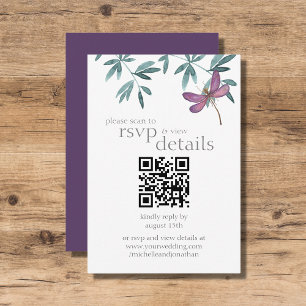 Cartão RSVP Detalhes do Código QR de Casamento de Dragonfly Mo