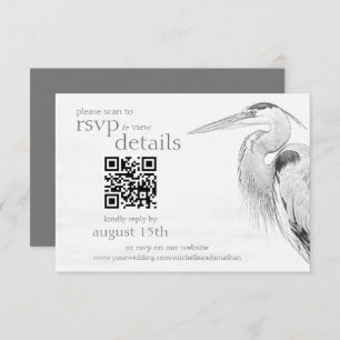 Cartão RSVP Detalhes do Código QR de Casamento de Sketch Heron