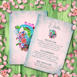 Cartão RSVP Detalhes do Coração de Flores Espanholas para Casa