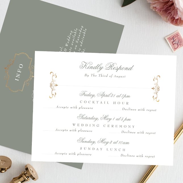 Cartão RSVP Detalhes do evento multicêntrico de casamento verd (Criador carregado)