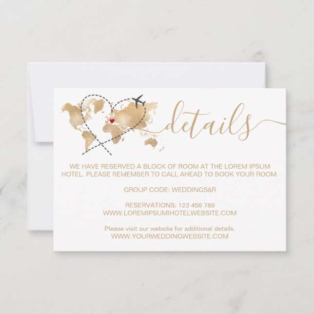 Cartão RSVP Detalhes do Mapa Mundial do Passaporte de Destino  (Frente)