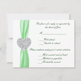 Cartão RSVP Diamond Heart Green Wedding Response Card