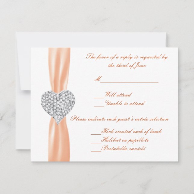 Cartão RSVP Diamond Heart Orange Wedding Response Card (Frente)