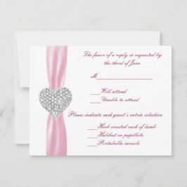 Cartão RSVP Diamond Heart Pink Wedding Response Card