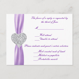 Cartão RSVP Diamond Heart Purple Wedding Response Card