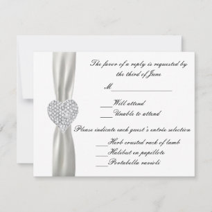 Cartão RSVP Diamond Heart White Wedding Response Card