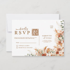 Cartão RSVP Digital Rustic Terracotta Floral QR Code Wedding