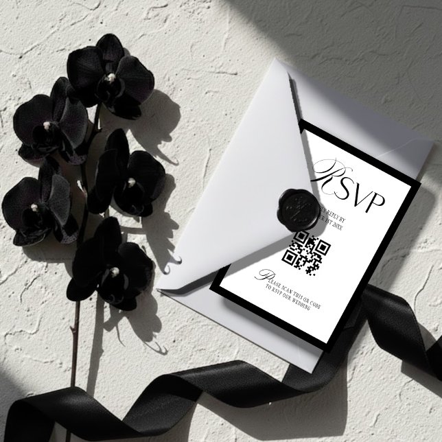 Cartão RSVP Dinheiro Antigo Elegante Preto e Branco (Criador carregado)