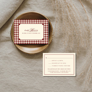 Cartão RSVP Dinheiro Antigo Vermelho Casamento Envio Postal Co