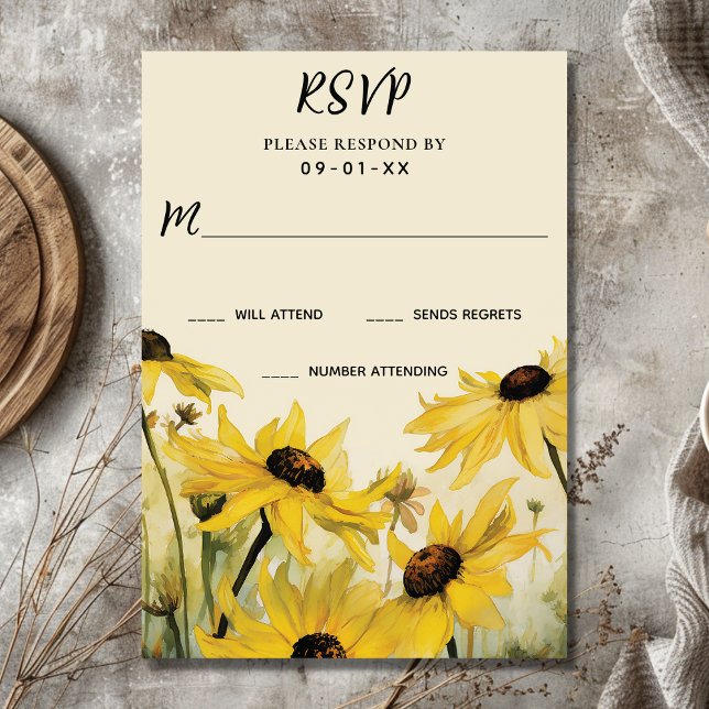 Cartão RSVP Disias Amarelas de Aquarela | Casamento de Daisy F (Front - Watercolor Yellow Daisies  Daisy Flower Wedding RSVP Card)