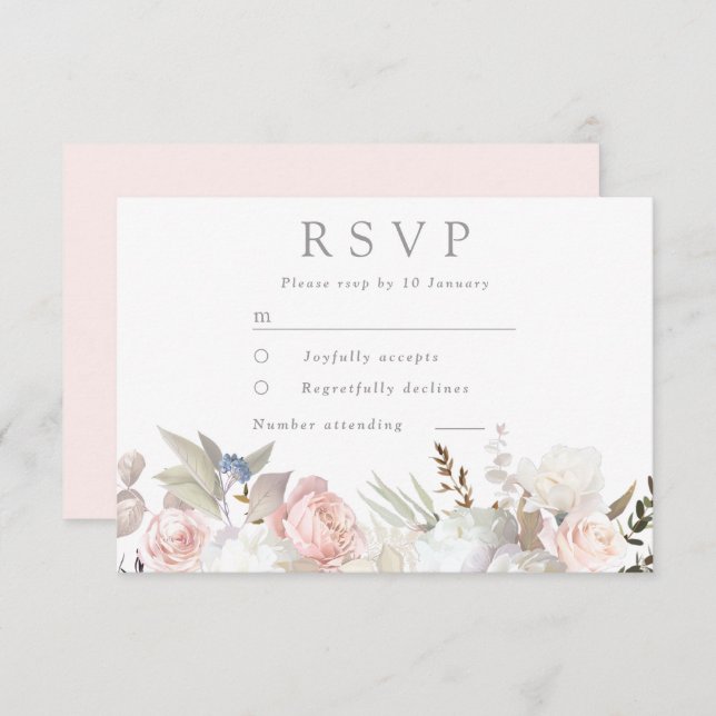 Cartão RSVP Divine Blush & White Floral Moderno Casamento (Frente/Verso)