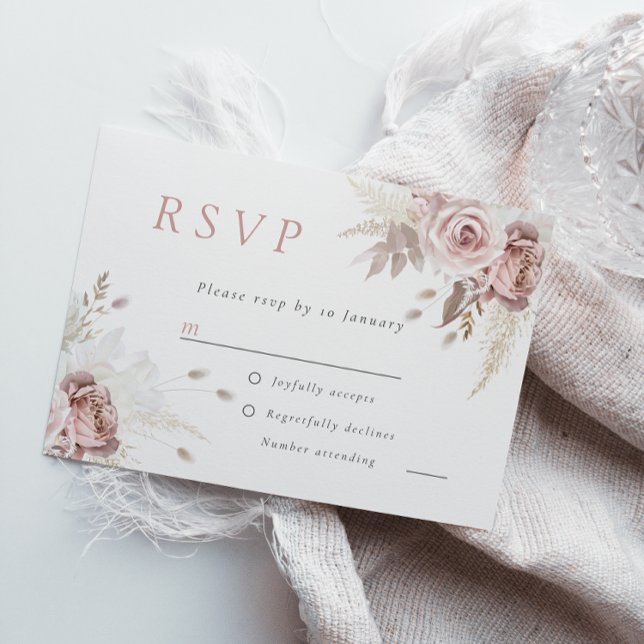 Cartão RSVP Divine Dusty Rosa Blush Floral Casamento Todos Eve (Criador carregado)