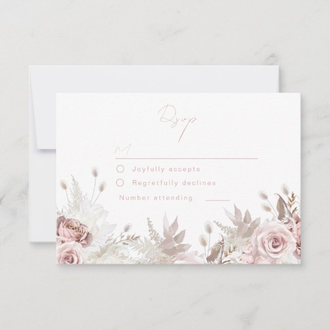 Cartão RSVP Divine Dusty Rose & Blush Floral Wedding (Frente)
