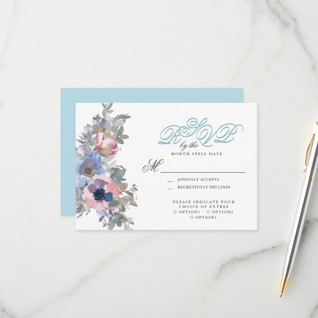 Cartão RSVP Do Conjunto de Terras no Spun Sugar Blue RSV (Frente/Verso In Situ)
