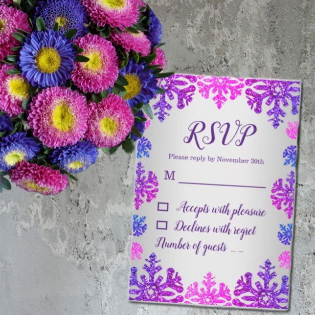 Cartão RSVP Doce 16 Floco de Neve de inverno Aniversário (Criador carregado)