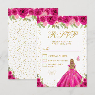 Cartão RSVP Doce Dezesseis Anos Princesa de Cabelo Loiro Flora