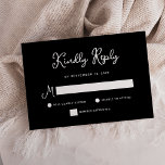 Cartão RSVP Doce e Whimsical | Casamento Preto Simples<br><div class="desc">Este cartão de resposta rsvp de casamento preto,  simples e na moda,  apresenta uma tipografia branca de estilo vintage e caprichosa. Um olhar elegante e clássico minimalista que ainda é único e contemporâneo.</div>